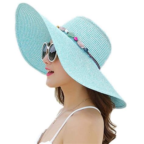 Adrinfly Women Floppy Sun Hat Foldable Wide Brim Adjustable Beach Straw