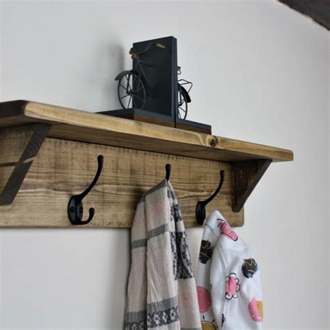 Rustic Reclaimed Wooden Coat Rack Coat Hooks With Shelf Wall Etsy