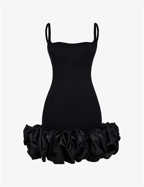 House Of Cb Lilou Ruffle Hem Stretch Woven Mini Dress In Black Lyst