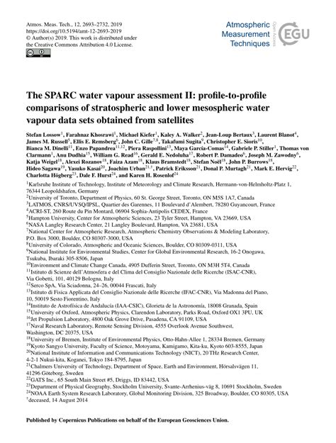 Pdf The Sparc Water Vapour Assessment Ii Profile To Profile