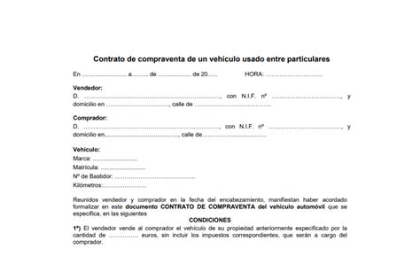 Modelo De Contrato De Compraventa De Un Vehículo