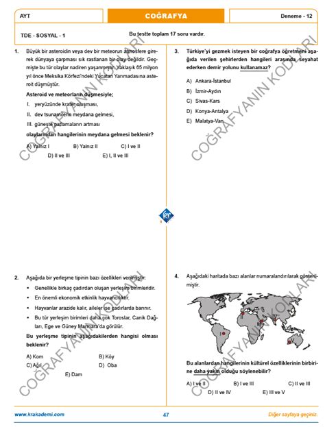 Co Rafyan N Kodlar Ayt Co Rafya Deneme Soru Z M Pdf