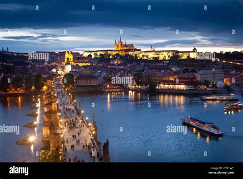 St Vitus Cathedral Charles Bridge And The Castle District Illuminated