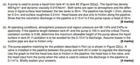 Solved (a) A pump is used to pump a liquid from tank \#1 to | Chegg.com