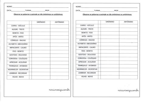 Escola Saber Atividades De Sinônimo E Antônimo Para Imprimir
