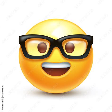 Nerd Emoji Emoticon With Transparent Glasses Funny Yellow Face With