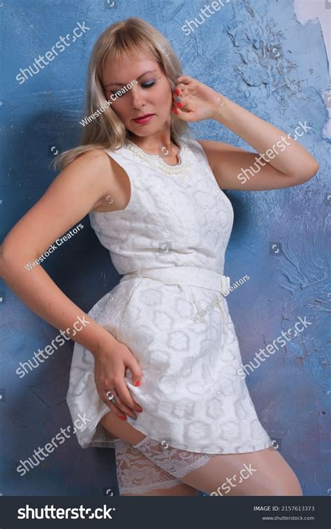 Long Legged Blonde Photomodel White Minidress Stock Photo Shutterstock