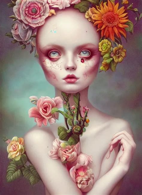 Pop Surrealism Lowbrow Art Realistic Cute Flowers Stable Diffusion