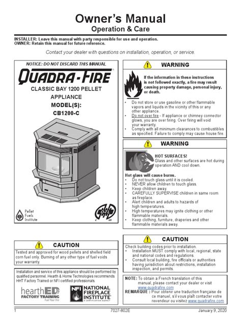 Quadra Fire Classic Bay 1200 Manual Pdf Thermostat Fires