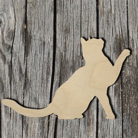 Playful Cat Laser Cut Unfinished Wood Cutout Shapes Always Etsy