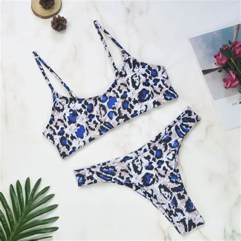 Leopard Print Micro Bikini Set Back With Push Up Thong High Cut