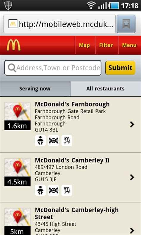 McDonalds site. Geo location and food details. | All restaurants ...