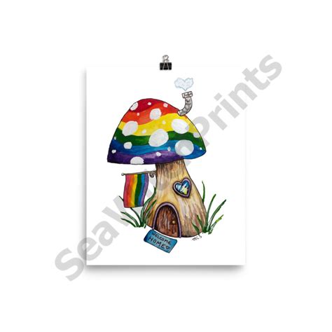 Pride Mushroom House Art Print 8 X 10 Pulgadas Lgbt Artwork Lgbtqia Pride Queer Art Poster