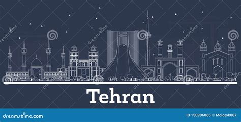 Outline Tehran Iran City Skyline With Modern And Historic Buildings