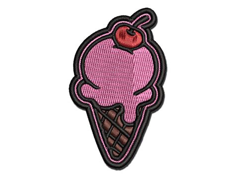 Hand Drawn Cute Ice Cream Cone Doodle Multi Color Embroidered Iron On Or Hook And Loop Patch