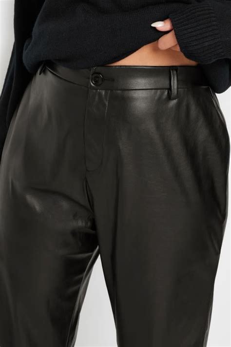 Yours Plus Size Black Faux Leather Wide Leg Dad Trousers Yours Clothing