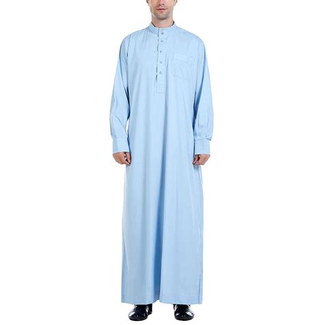 Men Saudi Arabic Thobe Jubba Dishdasha Robe Ramadan Muslim Dress Middle