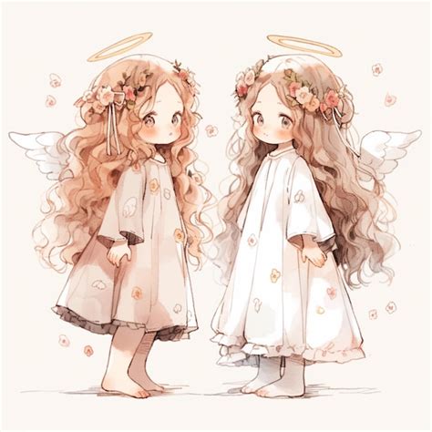 Premium Photo | Anime style drawing of two girls dressed in white with ...