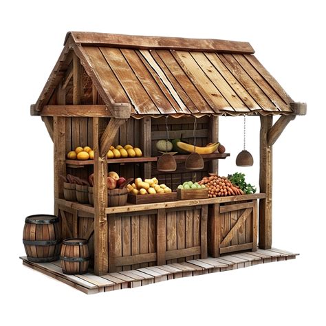 Farm Market Stall Wooden Fair Booth Isolated On Transparent Background