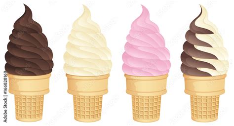 Vector Illustration Of Soft Serve Ice Cream Cones In A Variety Of