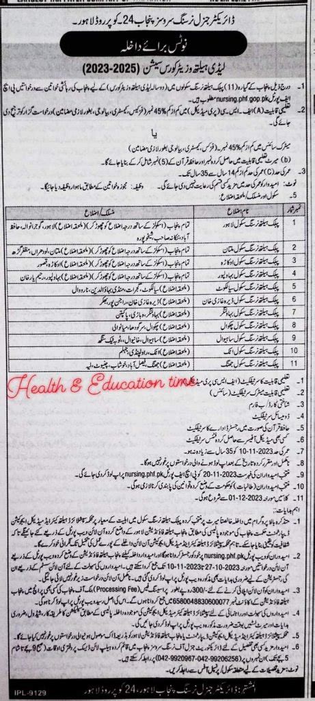 Lhv Course Admission Last Date Apply Nursing Phf Gop Pk