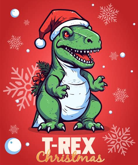 Vector Illustration Dinosaur T Rex Christmas Cartoon Character Stock