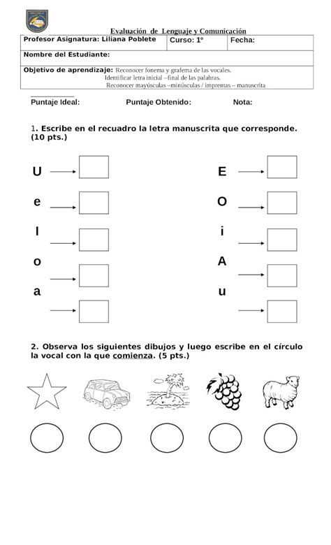 Doc Evaluaci N De Lenguaje Y Comunicaci N Vocales Abril Doc