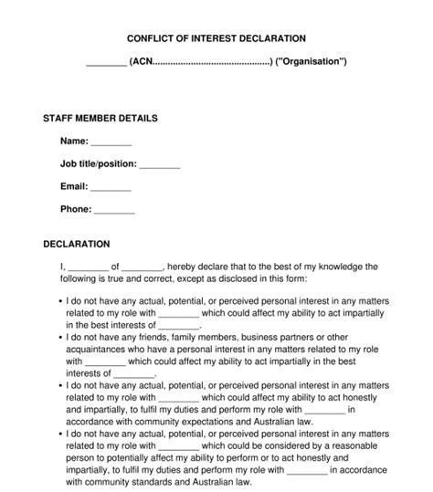 Declaration Of Conflict Of Interest Sample Template