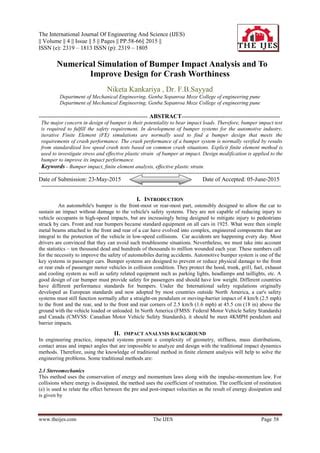 Numerical Simulation Of Bumper Impact Analysis And To Improve Design