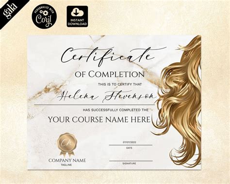 Certificate Of Completion Hair Extension Certificate Template Marble