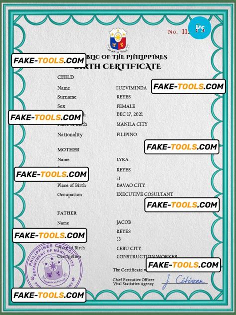 Philippines Birth Certificate Psd Template Completely Editable Fake