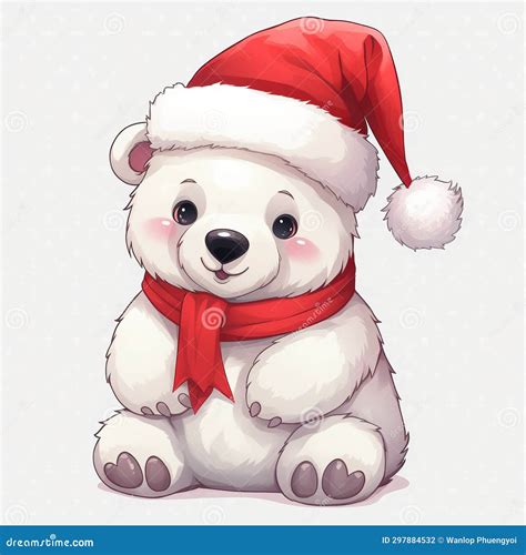 Whimsical Winter Wonderland Cute Christmas Polar Bear In Santa Hat