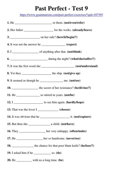 Past Perfect Tense Worksheet 9 Learn English Grammar Learn English English Grammar