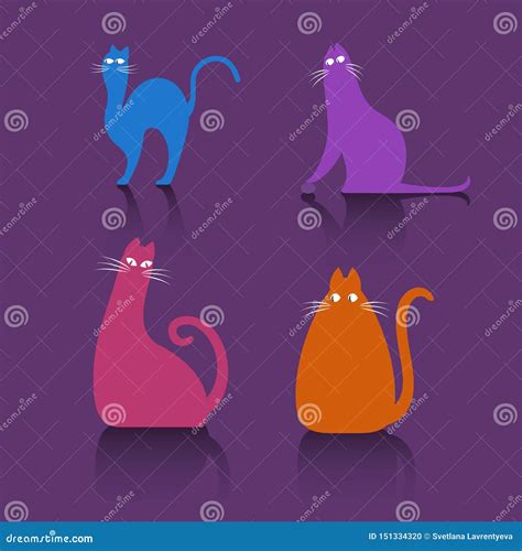 Colored Cats On A Blue Background Vector Illustration Of Funny Cats