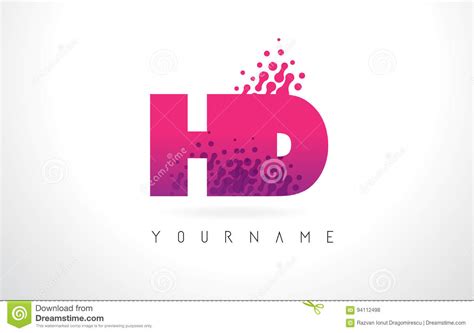 Buchstabe Logo Hd H D Mit Rosa Purpurroter Farbe Und Partikeln Dots Des