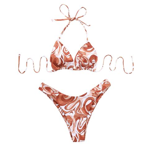 Yotmkgdo Womens Swimsuits Women Floral Print Triangle Tie Side Bikini