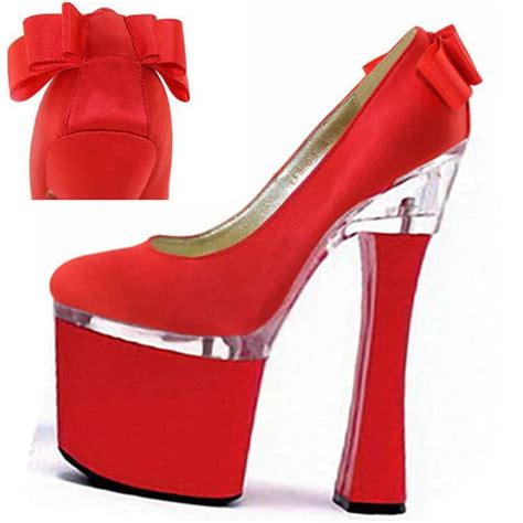 17cm Round Toe Womens Pumps Red Fashion 7 Inch High Heel Shoes Platform Sexy Punk Exotic Dancer