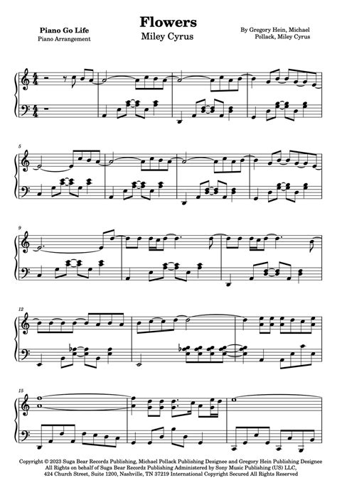 Miley Cyrus Flowers Partitura By Piano Go Life