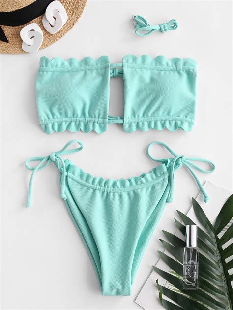 Zaful Scalloped Tie Side Textured Bikini Swimwear Vicedeal