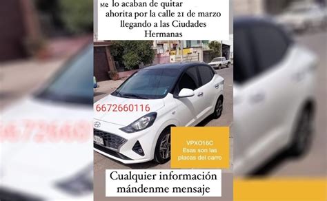 Piden ayuda para recuperar auto robado en Culiacán