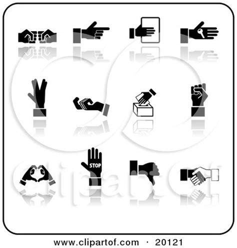 Clipart Illustration of a Collection of Black Hand Gestures On A White ...