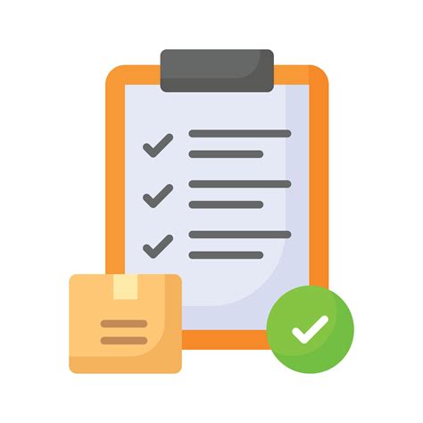 Parcel With Tick Mark And Clipboard Denoting Concept Icon Of Approved