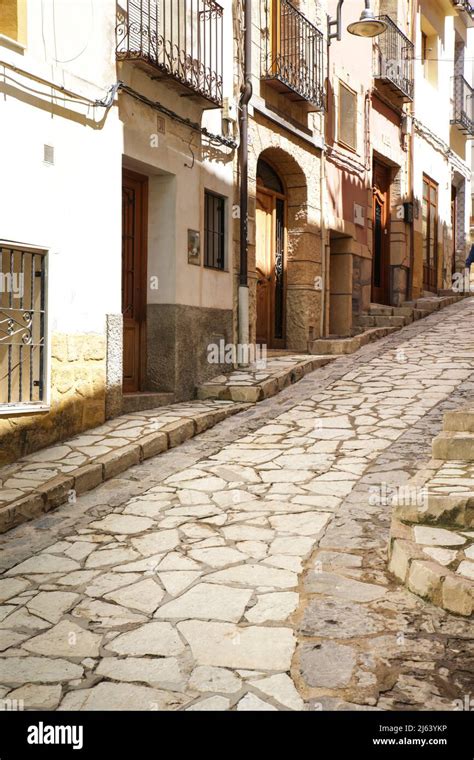 Finestrat Alicante Spain April Narrow Cobbled Street And