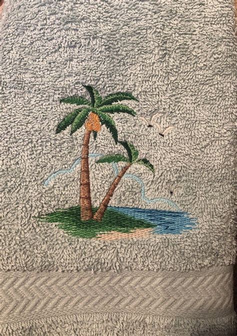 Hand Towel Embroidered Palm Tree Dreams Etsy Hand Towels Palm