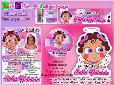 Detalles E Invitaciones X Letici B Kit Imprimible Angelita Bautizo Para Niña