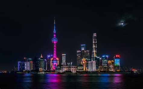 Shanghai City Wallpaper 4k Skyline Night Time Cityscape