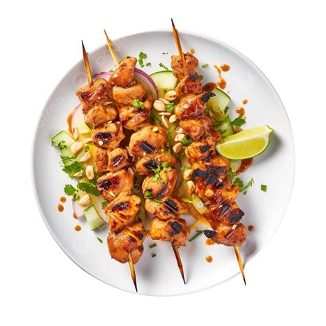 Chicken Grilled Satay Skewers Served With Lime And Peanut Sauce Top