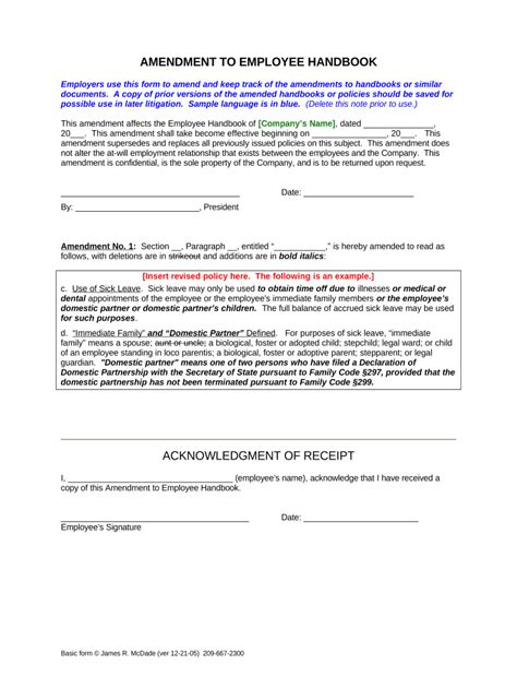 Employee Handbook Addendum Template