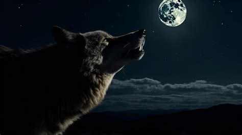 Le Loup Hurle La Pleine Lune La Nuit Generative Ai Photo Premium