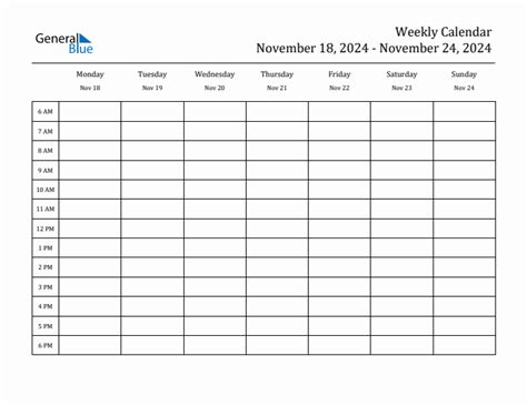 Hourly Planner Template For The Week Of November 18 2024